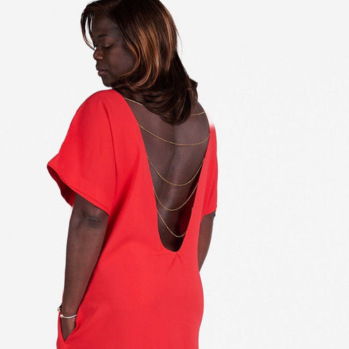 Crimson Cascade Chain-Back Gown